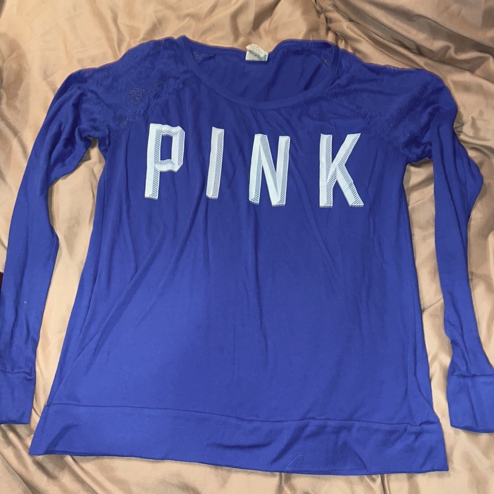 Victoria’s Secret Blue long sleeve top with lace shoulders